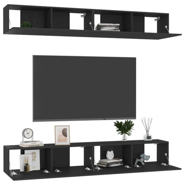 Móveis de TV 4 pcs 100x30x30 cm derivados de madeira preto - Image 2