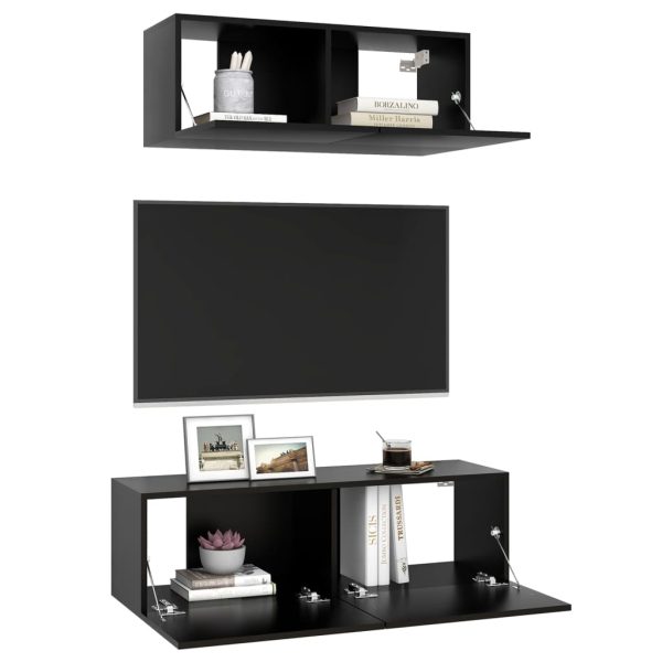 2 pcs conjunto de móveis de TV derivados de madeira preto - Image 2
