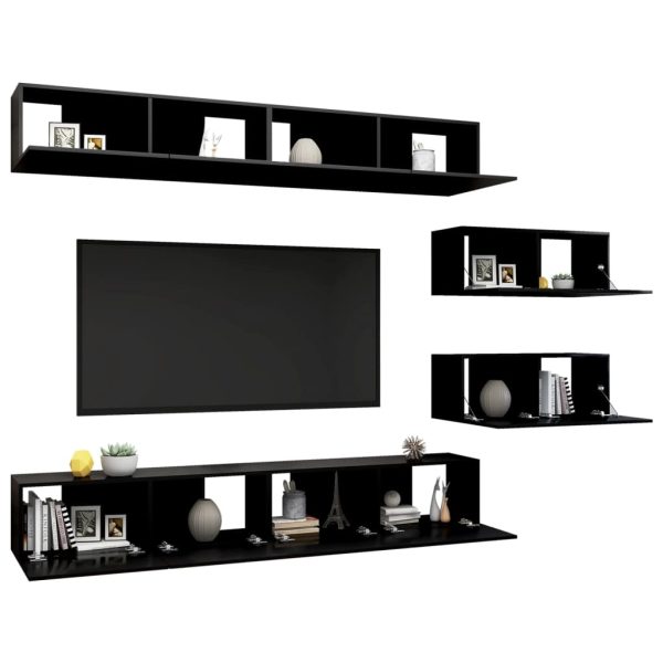 6 pcs conjunto de móveis de TV derivados de madeira preto - Image 2