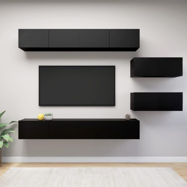 6 pcs conjunto de móveis de TV derivados de madeira preto