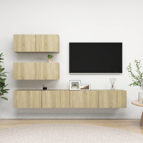 4pcs conjunto de móveis de TV derivados madeira carvalho sonoma