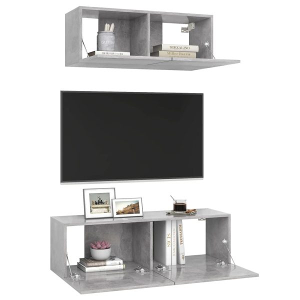2 pcs conjunto de móveis de TV derivados madeira cinza cimento - Image 2