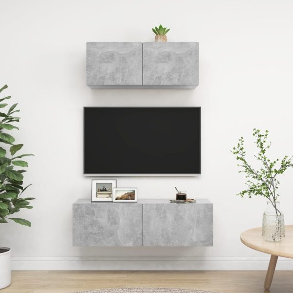 2 pcs conjunto de móveis de TV derivados madeira cinza cimento