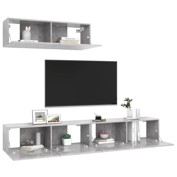 Móveis de TV 3 pcs derivados madeira cinzento cimento - Image 2