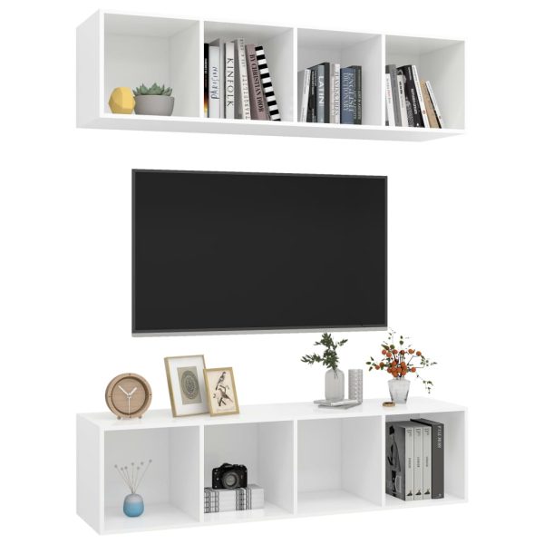 Armários de parede para TV 2 pcs derivados de madeira branco - Image 2