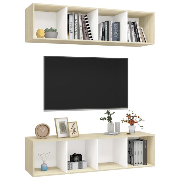 Armários de parede p/ TV 2pcs derivados madeira branco/sonoma - Image 2