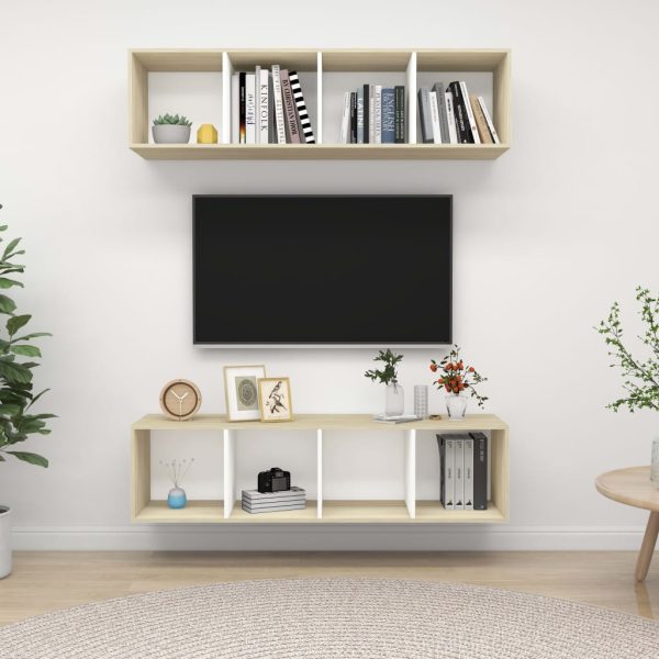 Armários de parede p/ TV 2pcs derivados madeira branco/sonoma