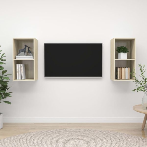 Armários de parede TV 2 pcs derivados madeira carvalho sonoma