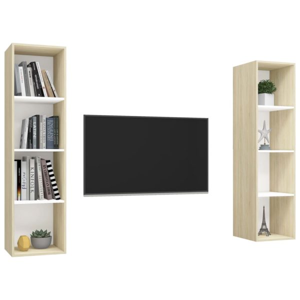 Armários de parede p/ TV 2pcs derivados madeira branco/sonoma - Image 2