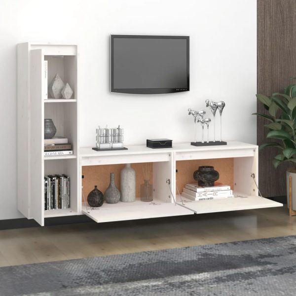 Móveis de TV 3 pcs madeira de pinho maciça branco - Image 2