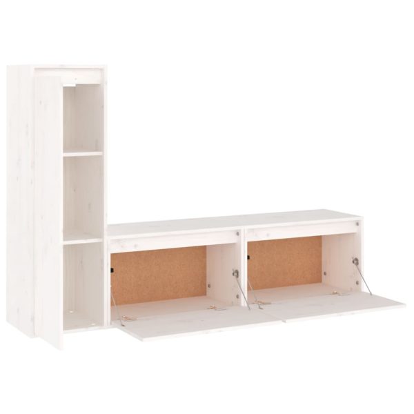 Móveis de TV 3 pcs madeira de pinho maciça branco - Image 3