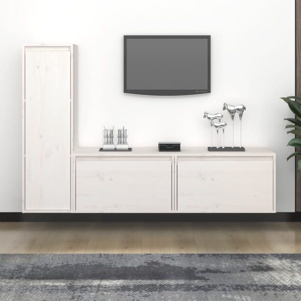Móveis de TV 3 pcs madeira de pinho maciça branco