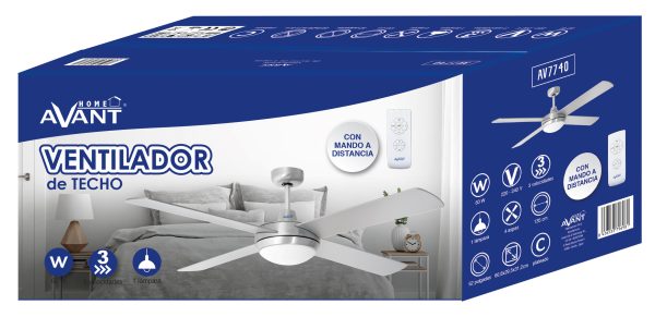 VENTILADOR AVANT TECHO PLATEADO 135CM 70W 4ASPAS C/LAMPARA-MANDO - Image 3