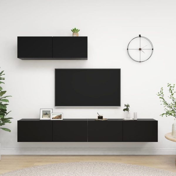 Móveis de TV 3 pcs derivados de madeira preto