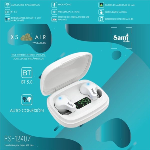 AURICULAR SAMI - XS AIR TWS - 50MAH - C/ CARGADOR 400MAH C/ IND. - Image 2