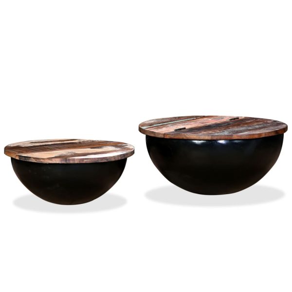 Conj. mesas centro 2 pcs madeira reciclada preto forma tigela - Image 12