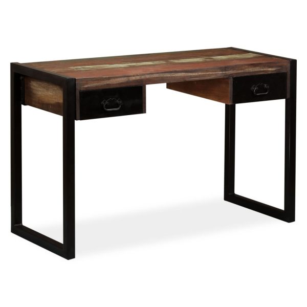 Mesa com 2 gavetas madeira recuperada maciça 120x50x76 cm - Image 12