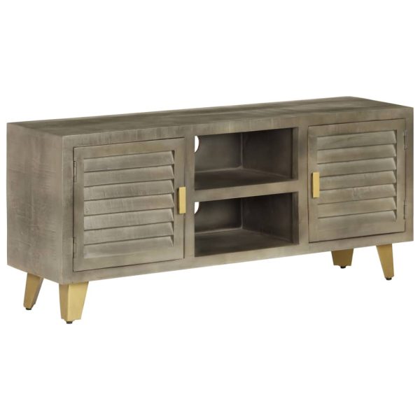 Móvel de TV 110x30x48 cm mangueira maciça cinzento e bronze - Image 12