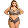4XL-5XL CONJUNTO SUJETADOR Y BRAGUITAS CON CORDONES CRUZADOS Y DISEÑO BORDADO GRIS PLATA - Image 4