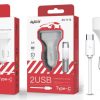 CARGADOR AVANT DE COCHE 2.4A 2PUERTOS + CABLE TIPO C BLANCO - Image 2