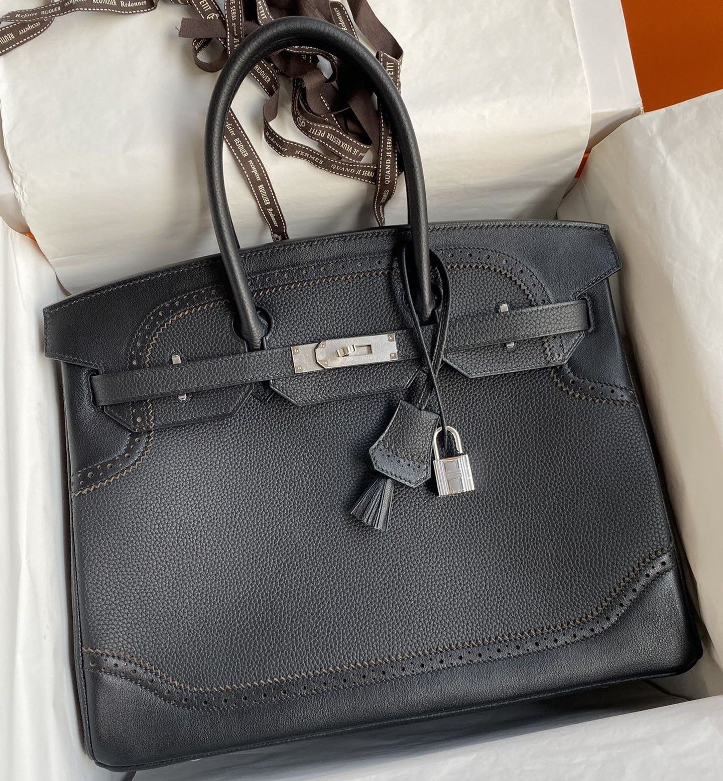 Hermes Ghillies Birkin 35cm Limited-edition Bag In Black Calfskin 215001