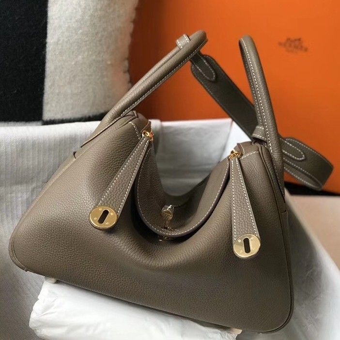 Hermes Taupe Grey Clemence Lindy 30cm Bag with GHW 433969