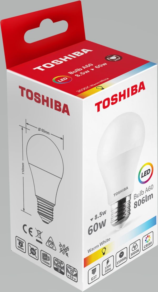 BOMBILLA LED TOSHIBA A60 E27 8.5W 3000K