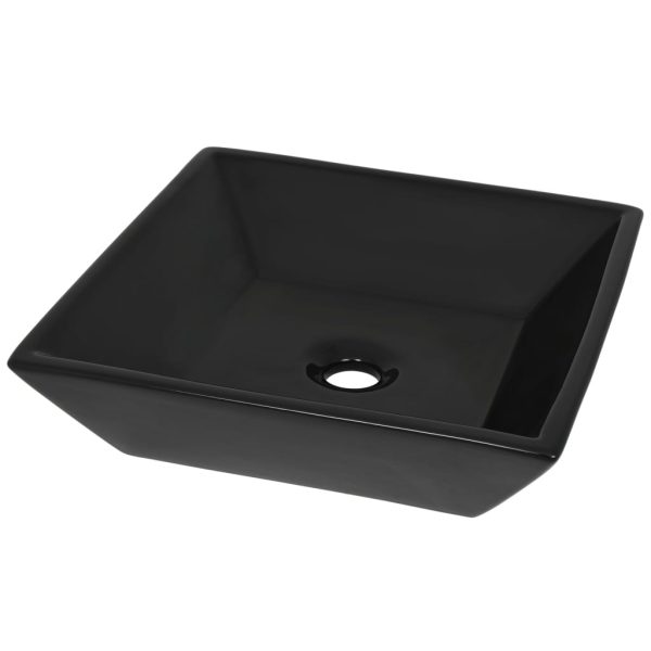 Lavatório quadrado preto em cerâmica 41,5x41,5x12 cm - Image 2