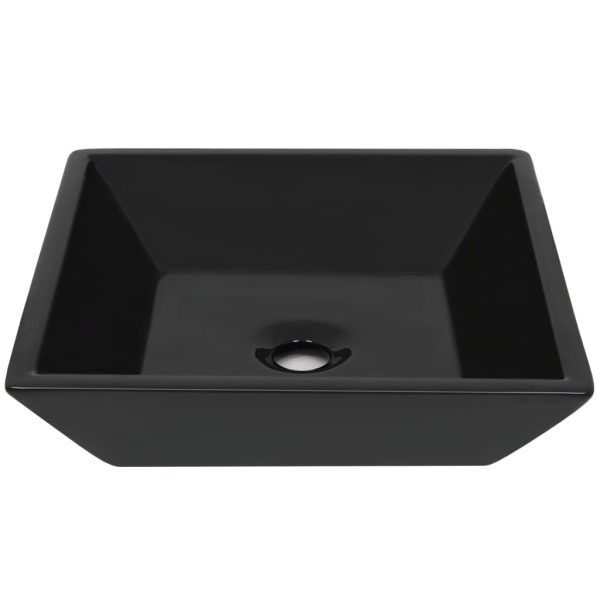 Lavatório quadrado preto em cerâmica 41,5x41,5x12 cm - Image 3