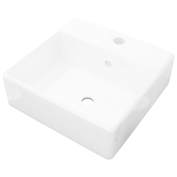 Lavatório cerâmica quadrado luxuoso, furo descarga e torneira 41x41cm - Image 2