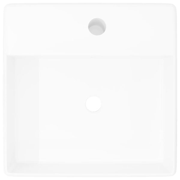 Lavatório cerâmica quadrado luxuoso, furo descarga e torneira 41x41cm - Image 3