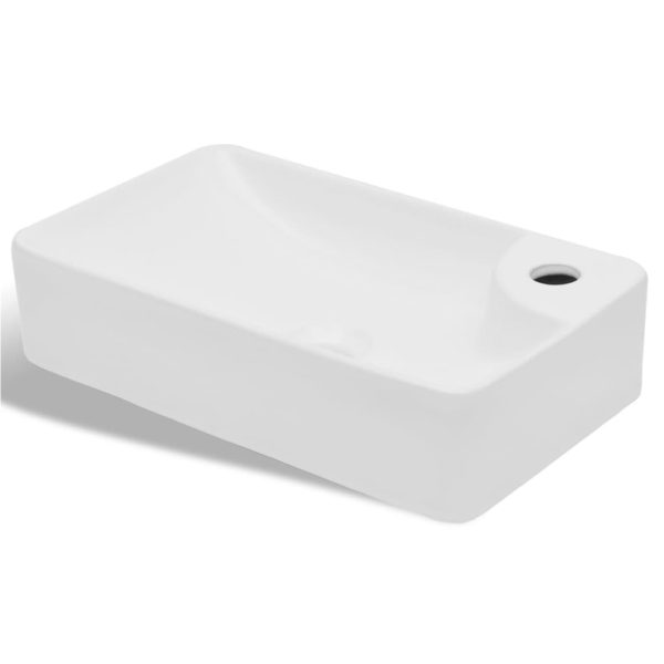 Pia de cerâmica para banheiro + furo torneira, branco - Image 2