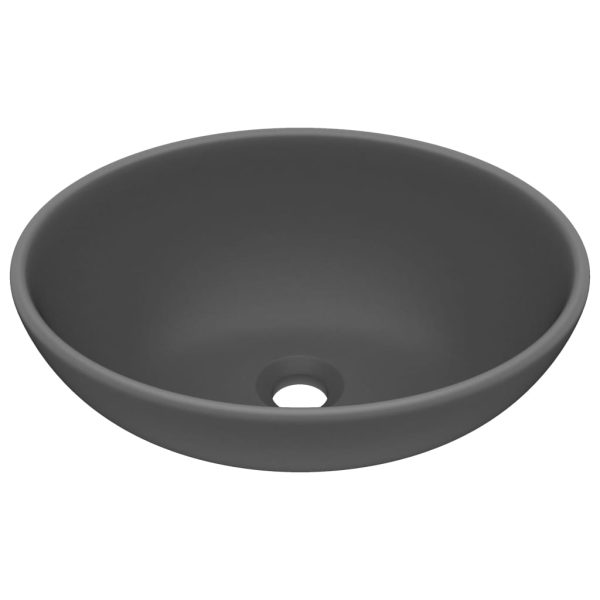 Lavatório luxuoso oval 40x33cm cerâmica cinzento-escuro mate - Image 2