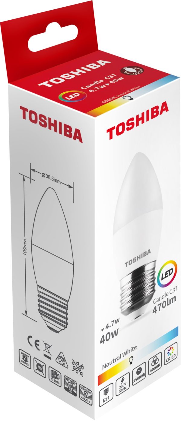 BOMBILLA LED TOSHIBA C37 E27 5W 4000K