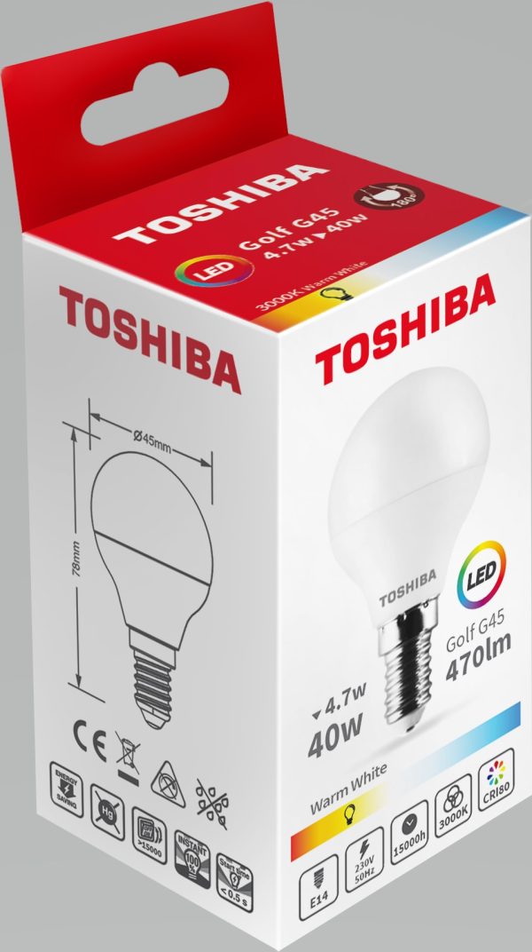 BOMBILLA LED TOSHIBA G45 E14 5W 3000K