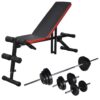 Banco musculação ajustável + conjunto barras e halteres 30,5 kg