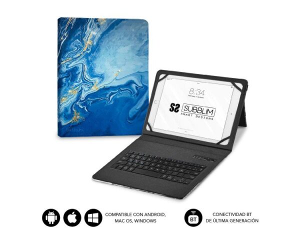 CAPA PARA TABLET KEYTAB PRO BT + TECLADO AZUL MÁRMORE SUBBLIM