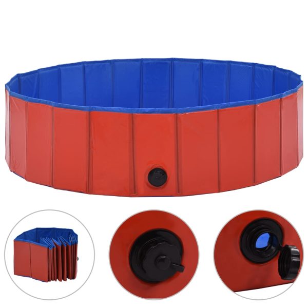 Piscina para cães dobrável 120x30 cm PVC vermelho - Image 2