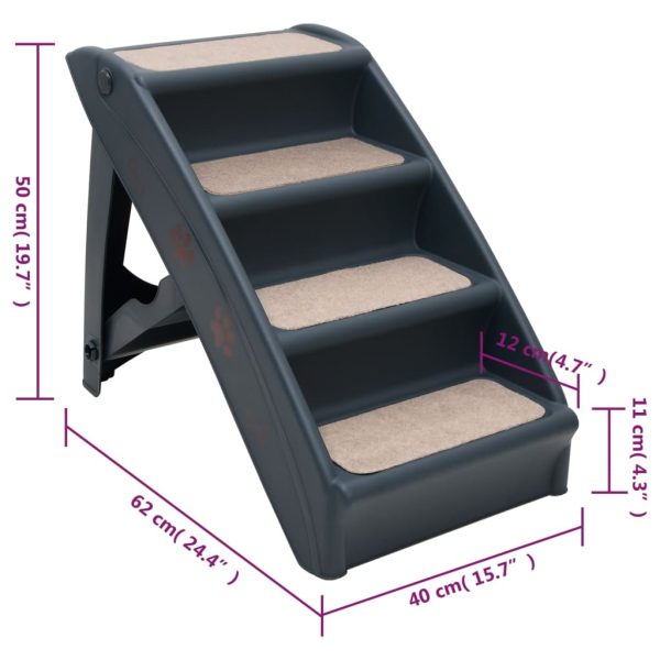 Escada para cães dobrável com 4 degraus cinzento-escuro - Image 9