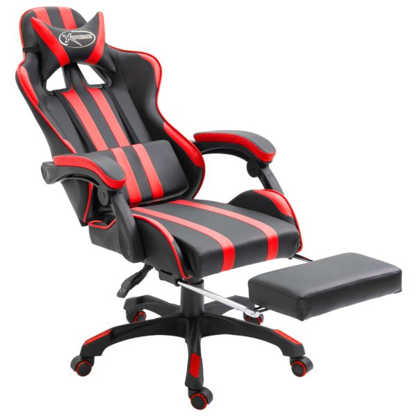 Cadeira de gaming c/ apoio pés couro artificial vermelho - Image 2