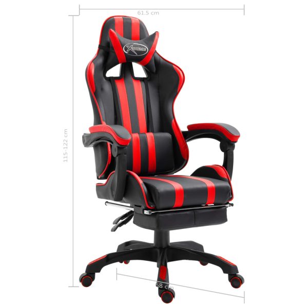 Cadeira de gaming c/ apoio pés couro artificial vermelho - Image 11