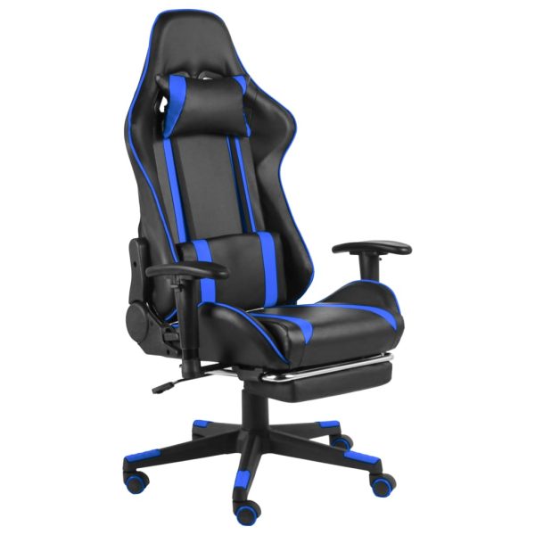 Cadeira de gaming giratória com apoio de pés PVC azul