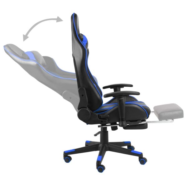 Cadeira de gaming giratória com apoio de pés PVC azul - Image 5