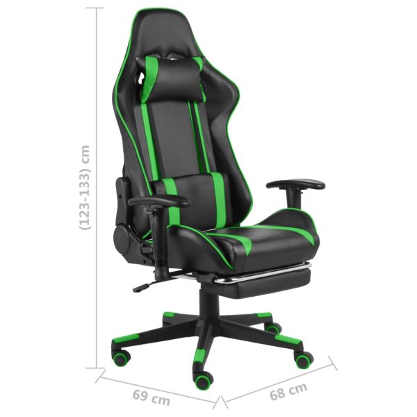 Cadeira de gaming giratória com apoio de pés PVC verde - Image 8