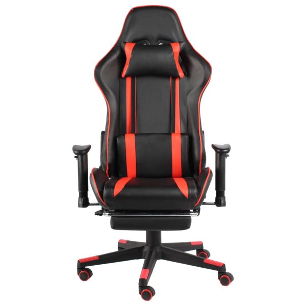 Cadeira de gaming giratória com apoio de pés PVC vermelho - Image 2