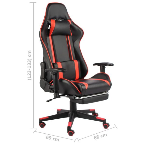 Cadeira de gaming giratória com apoio de pés PVC vermelho - Image 8