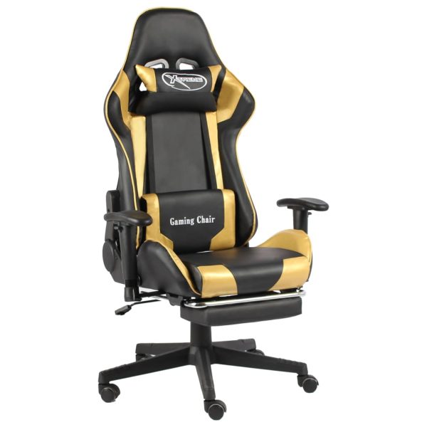 Cadeira de gaming giratória com apoio de pés PVC dourado