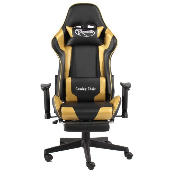 Cadeira de gaming giratória com apoio de pés PVC dourado - Image 2