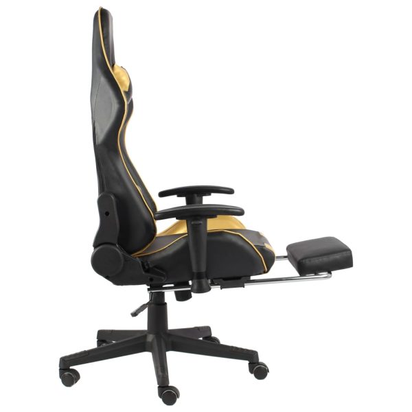 Cadeira de gaming giratória com apoio de pés PVC dourado - Image 5