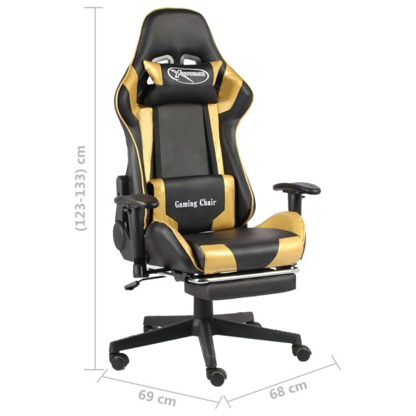 Cadeira de gaming giratória com apoio de pés PVC dourado - Image 9